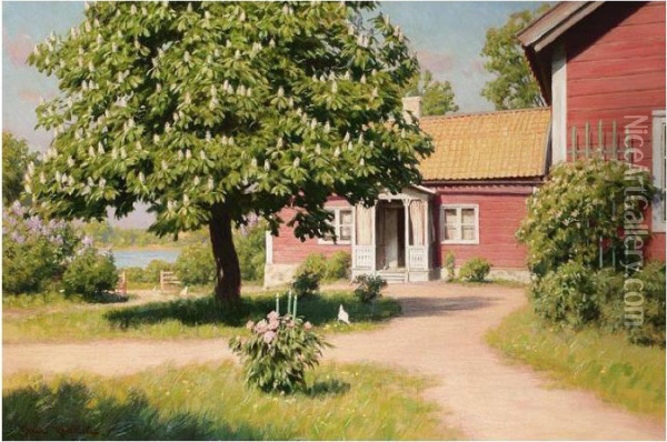 The Pink House Oil Painting - Johan Krouthen