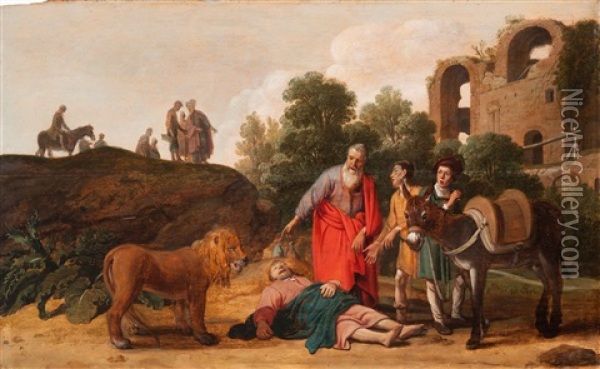The Death Of The Disobedient Prophet (i Kings, Xiii: 24) Oil Painting - Claes Cornelisz Moeyaert