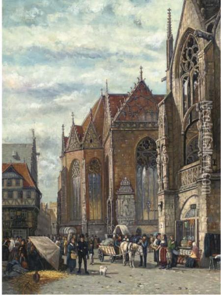 The Town Market Oil Painting - Samuel Prout
