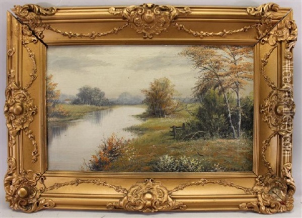 Painting Of A River Landscape Oil Painting - Edwin Gates