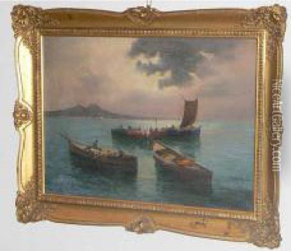 Barche Di Pescatori Nel Golfo Di Napoli Oil Painting - Raimpondo Scoppa