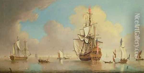 British men-o-war and other ships Oil Painting - Peter Monamy