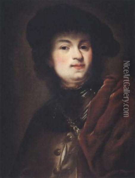 Bildnis Des Jungen Rembrandt Mit Beret Und Umhang Oil Painting -  Rembrandt van Rijn