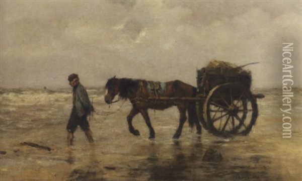 Beachcomber In The Surf Oil Painting - Johan Frederik Cornelis Scherrewitz