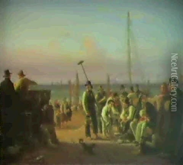 Fiskere Pa Hornbaek Strand Oil Painting - Peter (Johann P.) Raadsig