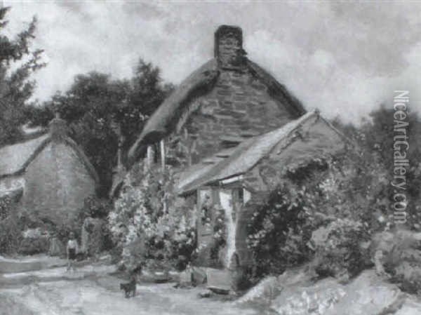 Old Cottages At Church Cove, Lizard Oil Painting - Charles Ernest Butler