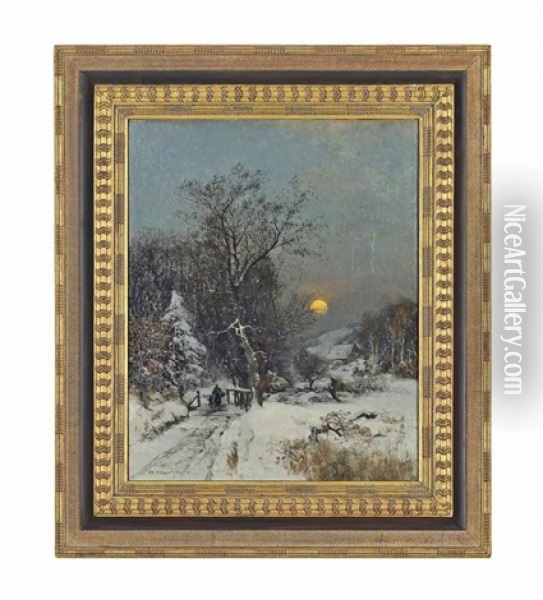 A Walk In The Snow By Moonlight Oil Painting - Adolf Gustav Schweitzer