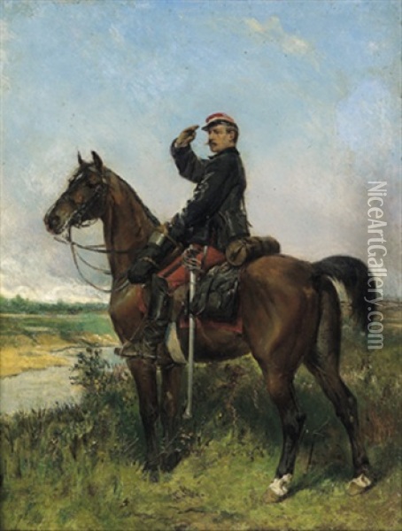 Spahender Franzosischer Offizier Zu Pferd Oil Painting - Ernest Meissonier