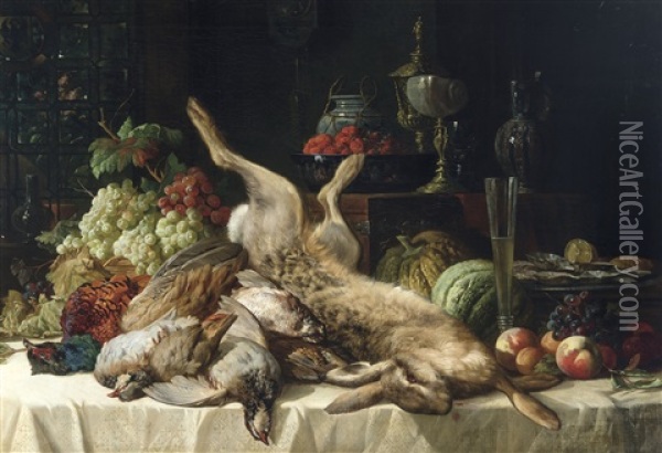 Ornate Still Life (1873) Oil Painting - Lucas Victor Schaefels