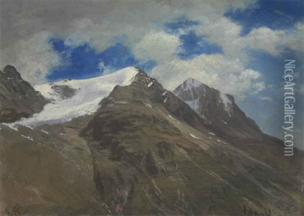 Peaks In The Rockies Oil Painting - Albert Bierstadt