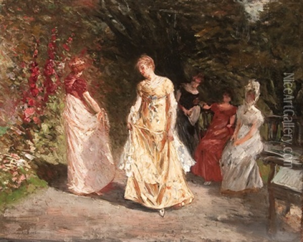 Fashion Promenade Oil Painting - Victor Olivier Gilsoul
