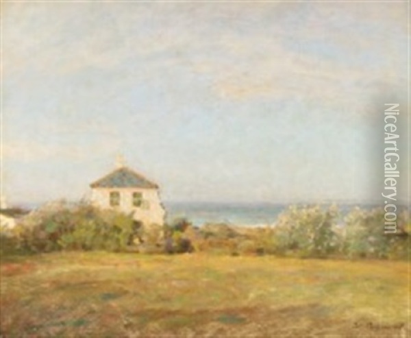 Coastal Scenery With A White House Oil Painting - Julius Paulsen