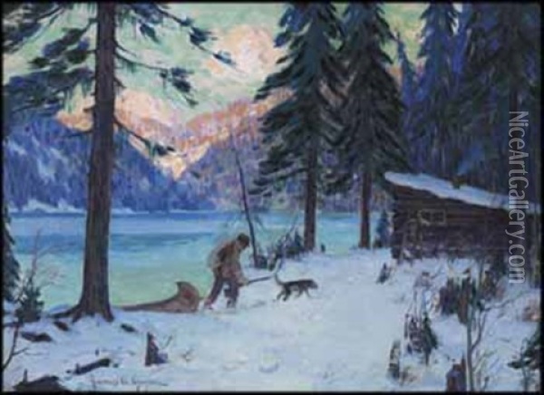 The Trapper's Return Oil Painting - Clarence Alphonse Gagnon