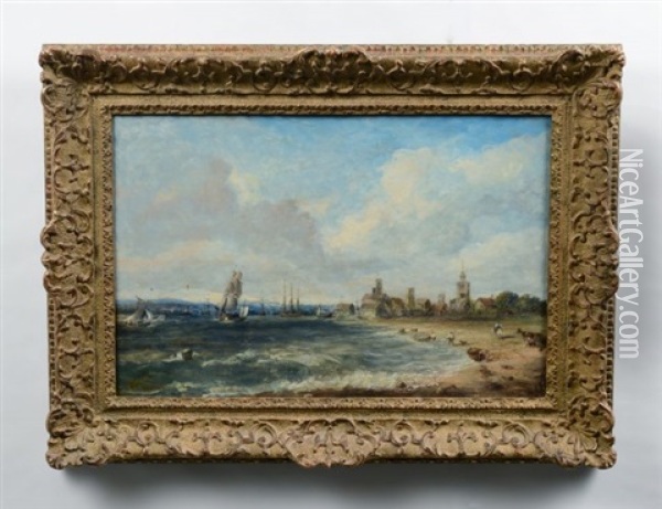 Coastal Scene With Town Oil Painting - Alfred Vickers