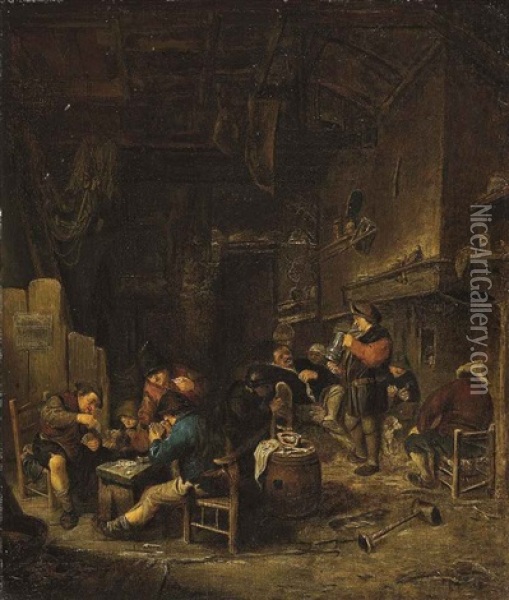 Peasants Carousing And Playing Cards In A Tavern Oil Painting - Adriaen Jansz van Ostade