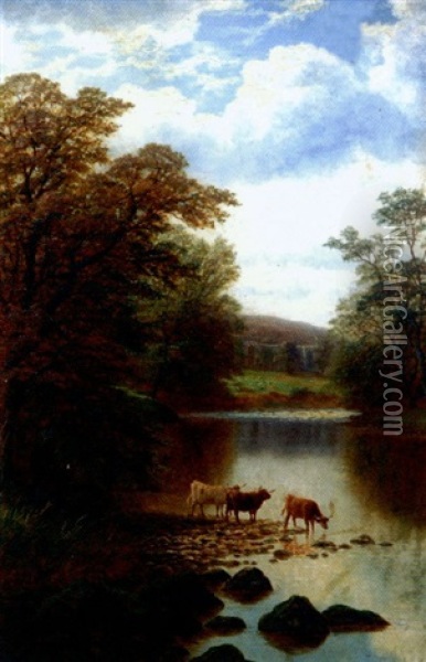 On The Wharfe, Bolton Abbey (+ Fairy Glen North Wales; Pair) Oil Painting - William Mellor