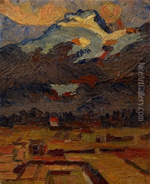 Felder Vor Berglandschaft Im Spatwinter Oil Painting - Carlos (Karl Heinrich) Schneider