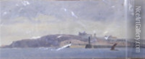 Whitby Abbey, In The Distance, A Fishing Boat Approached The End Of The Pier Oil Painting - Richard Weatherill