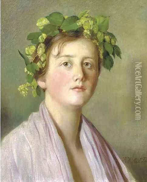 A girl with flowers in her hair Oil Painting - Rudolf Hirth Du Frenes