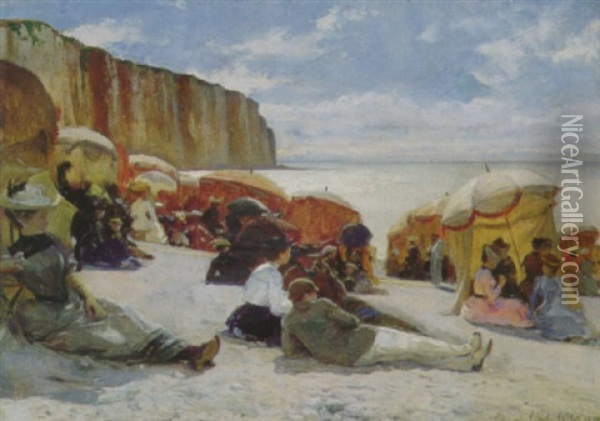 A Day At The Beach Oil Painting - Albert Aublet