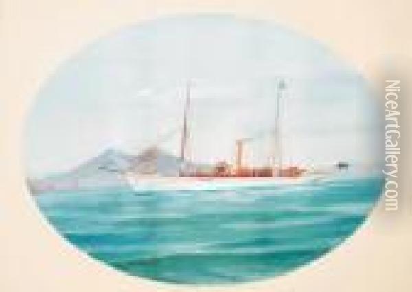 The Steam Yacht Erin In Neapolitan Waters; And At Sea Oil Painting - Atributed To A. De Simone