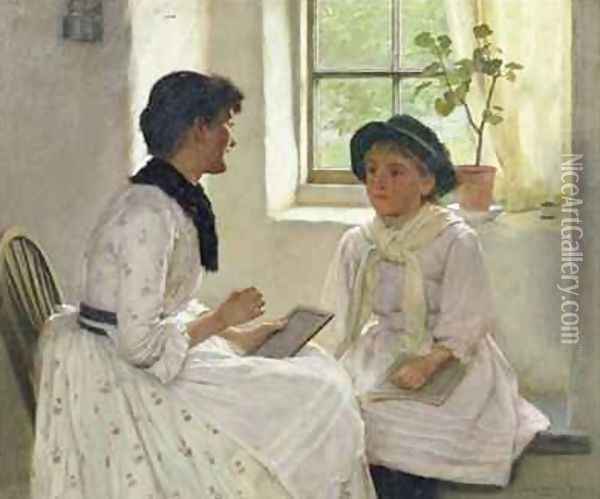 The Lesson Oil Painting - Edwin Harris