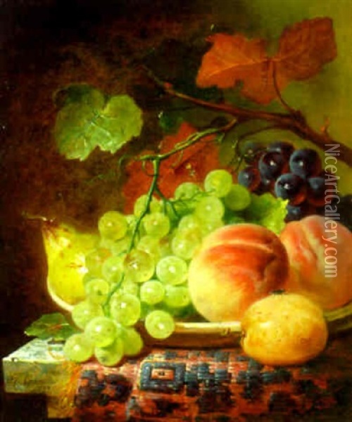 Fruits On A Draped Ledge Oil Painting - George Lance