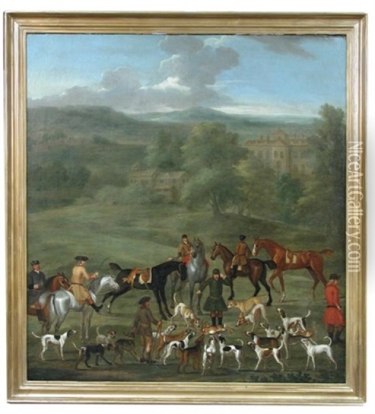 A Harrier Pack With Hounds And Huntsmen Before A Country House, Possibly Drumlanrig, Scotland Oil Painting - James Seymour