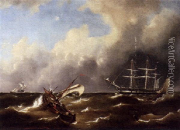 Ships On Stormy Seas Oil Painting - Govert Van Emmerik