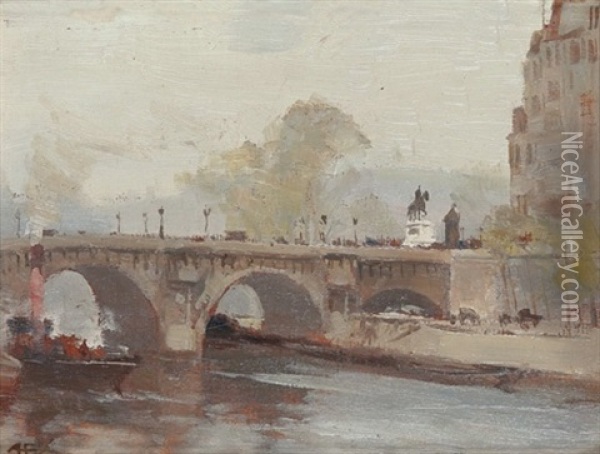 Wine Quay Near Paris & Pont Neuf, Paris Oil Painting - Albert Henry Fullwood