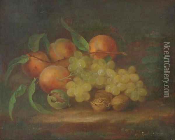 Still Life with Peaches, Grapes and Walnut Oil Painting - George Forster