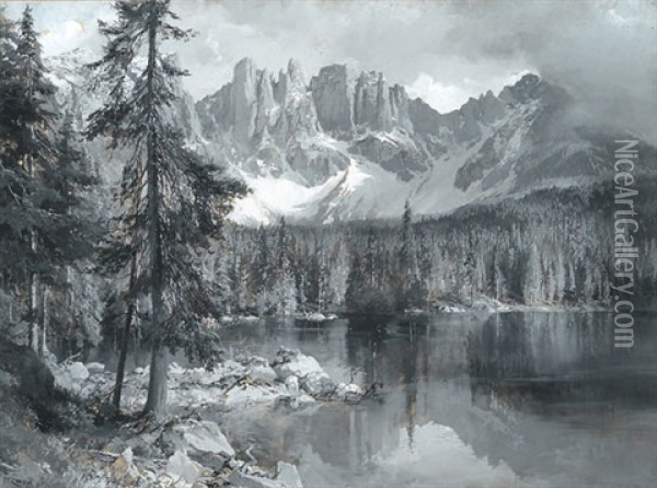 Osengarten- Und Latemargruppe, Karersee Oil Painting - Edward Theodore Compton