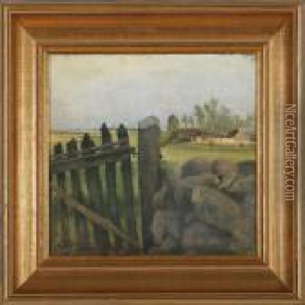 View From A Stone Fence Oil Painting - L.A. Ring