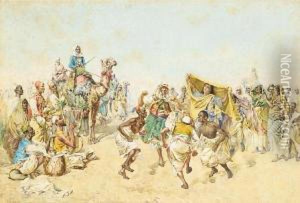 An Arab Celebration In The Desert Oil Painting - Mariano De Franceschi