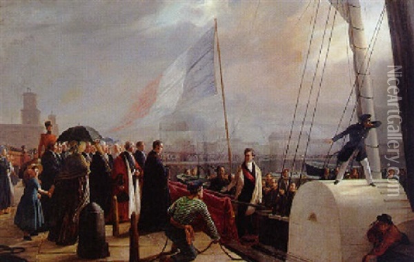 Le Depart De Douvres De Sa Majeste Le Roi, Octobre 1844 Oil Painting - Francois Auguste Biard