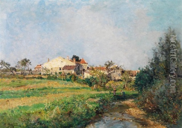 Paysage Pres D'une Riviere Oil Painting - Edmond Marie Petitjean