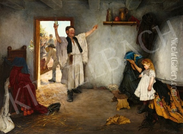 Family Scene Oil Painting - Pal Benes
