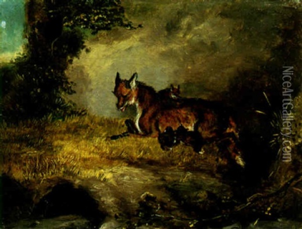 The Wiley Foxes Oil Painting - John Ferneley Jr.