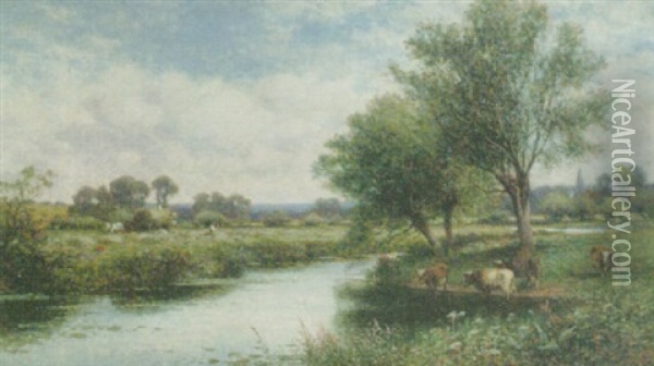 A River Scene Oil Painting - Alfred Augustus Glendening Sr.