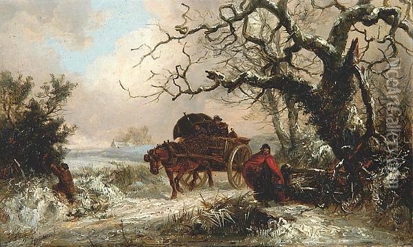 Horse And Cart On A Track In The Snow Oil Painting - Thomas Smythe