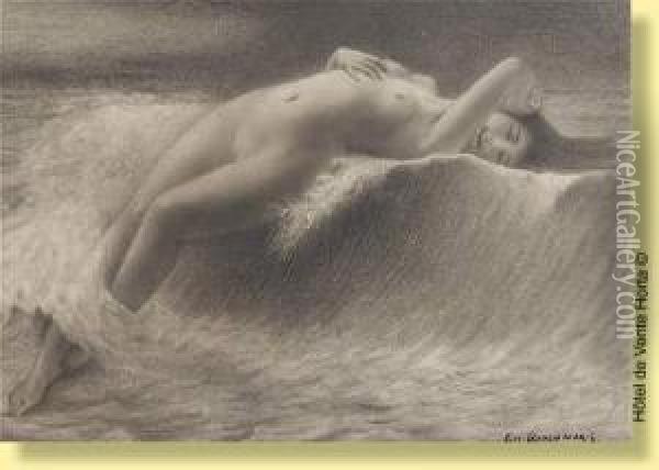 Jeune Femme Nue A La Vague Oil Painting - Emile Berchmans