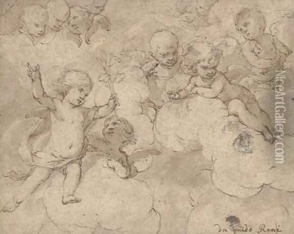 Putti playing on clouds Oil Painting - Roman School