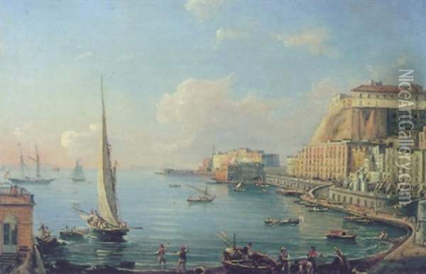 A View Of The Castell Dell'ovo, Naples Oil Painting - Salvatore Candido