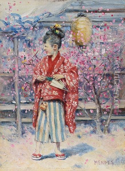 Girl In A Japanese Garden, Spring Oil Painting - Mortimer Luddington Mempes