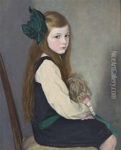 On Her Best Behaviour Oil Painting - William Strang