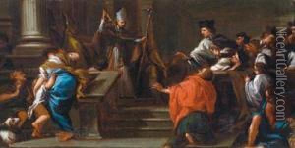 Giudizio Di Un Tribunale Ecclesiastico Oil Painting - Sebastiano Mazzoni