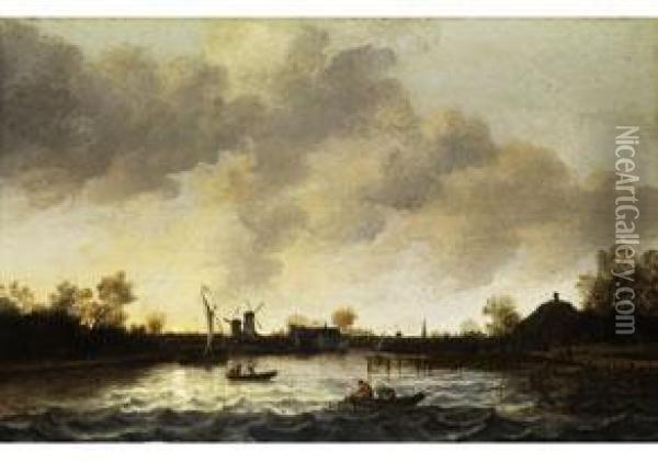 Seelandschaft Mit Fischern Im Kahn Auf Wellenbewegter Oberflache Oil Painting - Anthony Jansz. Van Der Croos