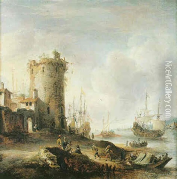 Scene De Port Mediterraneen Avec Des Marchands Orientaux Oil Painting - Jan Abrahamsz. Beerstraten