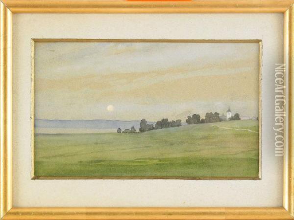 Tillskriven, Landskap, Akvarell, 12,5x21 Oil Painting - August Malmstrom