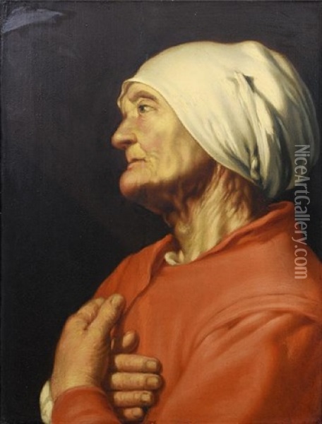 An Elderly Lady In A White Cap And A Red Coat Oil Painting - Hendrick Bloemaert